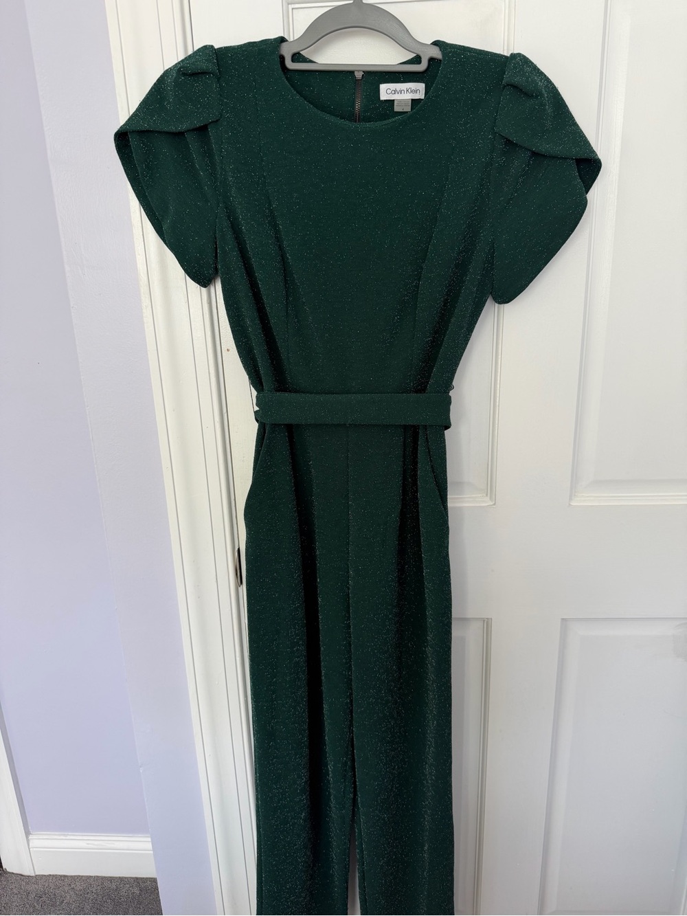 Calvin Klein Dark Emerald Green shimmer jumpsuit.